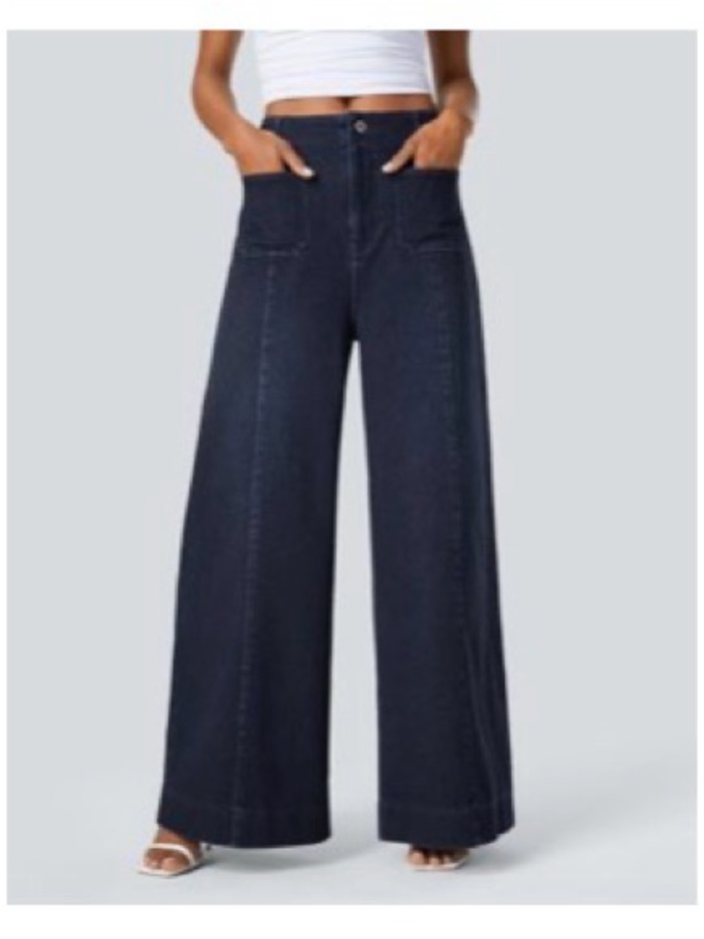 Halara Flex High Waisted Casual Wide Leg Jeans Deep Blue Water Denim